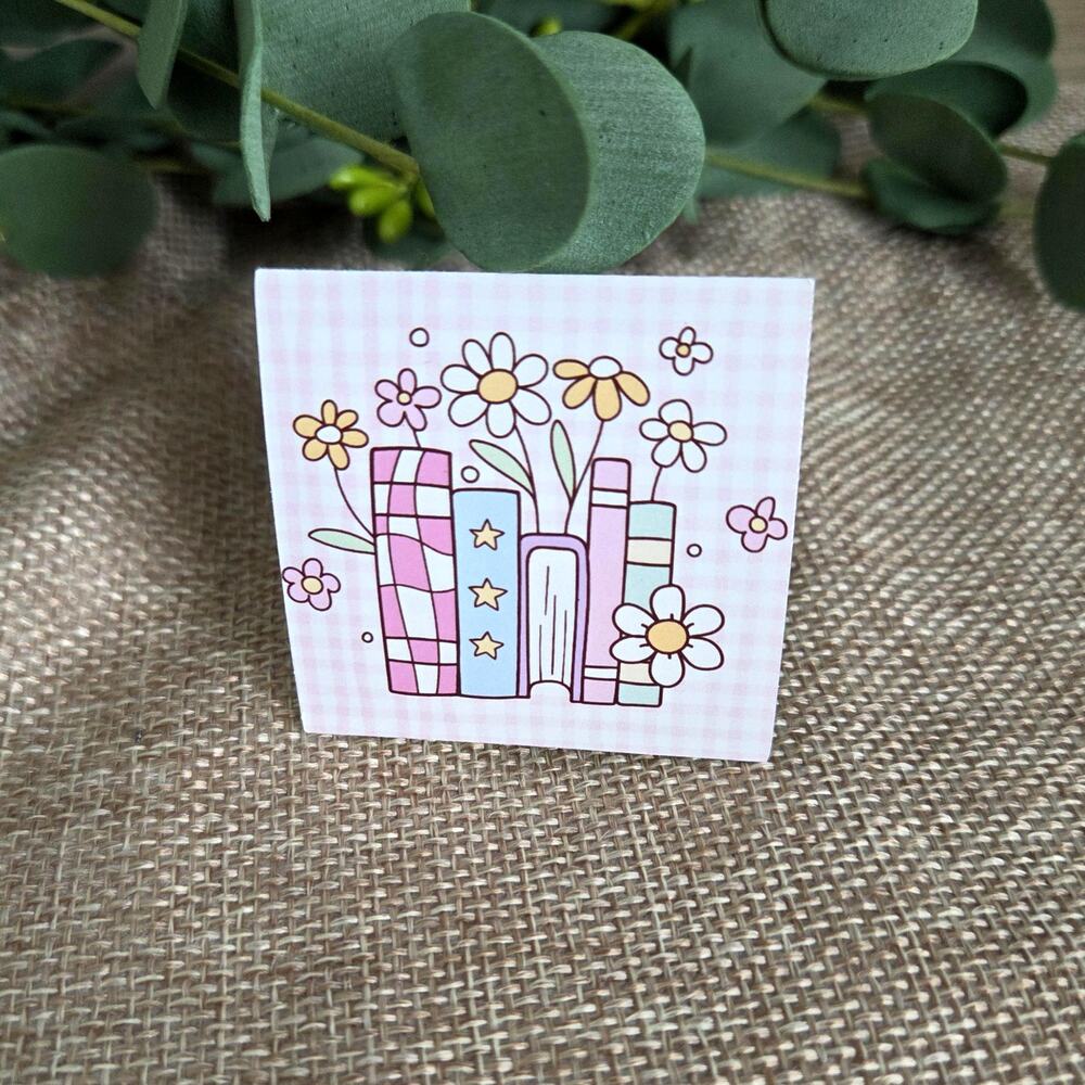 Blooming Books Book Stack Sticker Pastel Gingham Vinyl Decal Cottagecore Reader